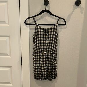 EUC B&W Checkered Gingham Print Black and White Shorts Jumper Romper Girls 12